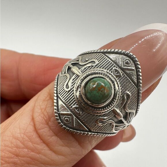Sterling silver, marked "GSX" turquoise round cabochon ring! - Picture 4 of 10